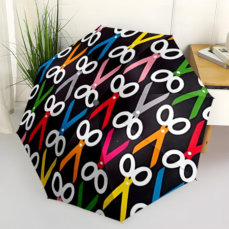 

1pc Scissors Pattern Automatic Opening/Closing Folding Umbrella with 8 Ribs, Plastic Handle, Windproof Portable Sunshade Umbrella yy251222221