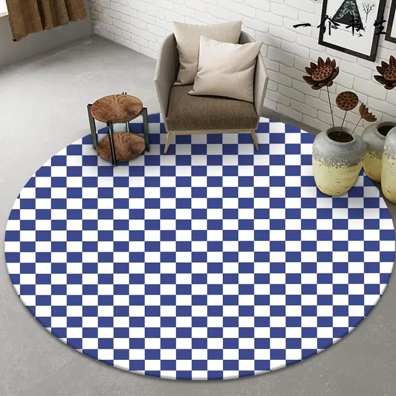 Checkerboard Plaid Round Carpet Geometric Floor Mat for Bedside Dorm Closet Dining Room Decor Soft Non-Slip Area Rugs Doormat
