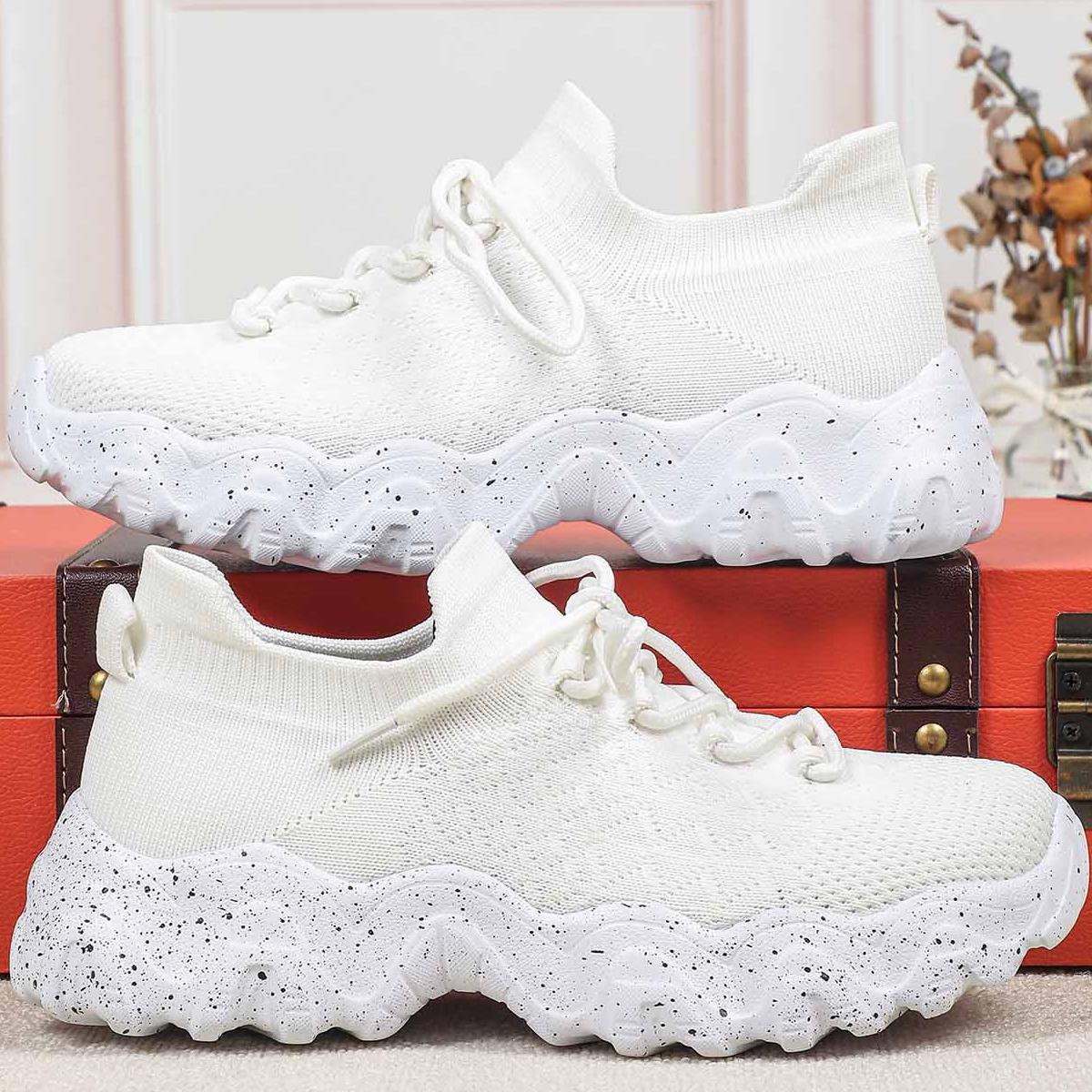 

Trendy Knitted Platform Sneakers Unisex Lightweight Comfort Chunky Shoes Breathable Height Increasing Footwear for Outdoor Running Walking 45
