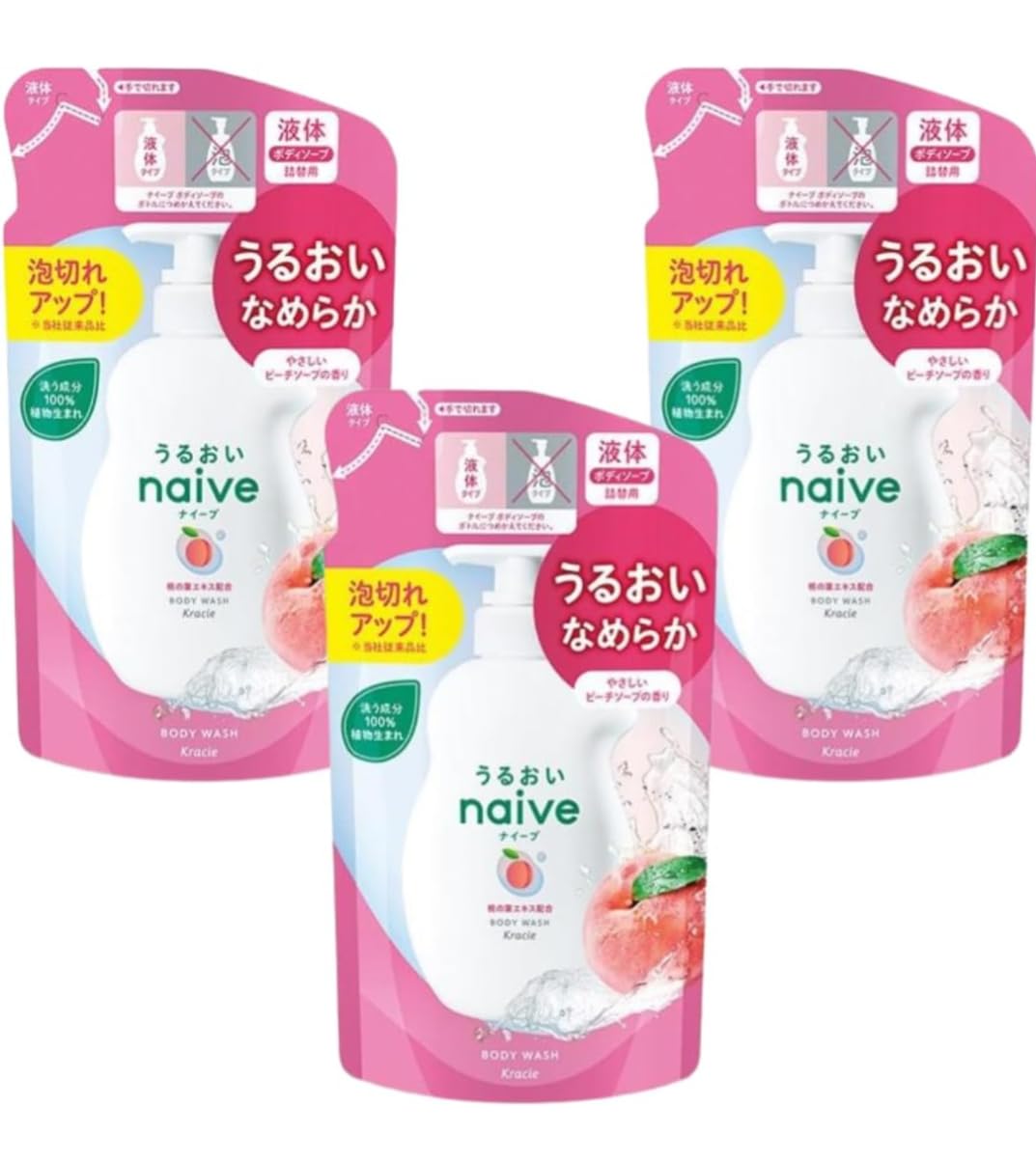 () Naive Peach Soap Scent Refill 360mL Body Soap Liquid with Peach Leaf Extract (3)
