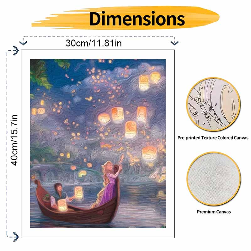 Disney Oil Painting DIY Digital Painting Tangled Rapunzel Lantern Scene HandPainted Wall Art for Living Room or Entryway.