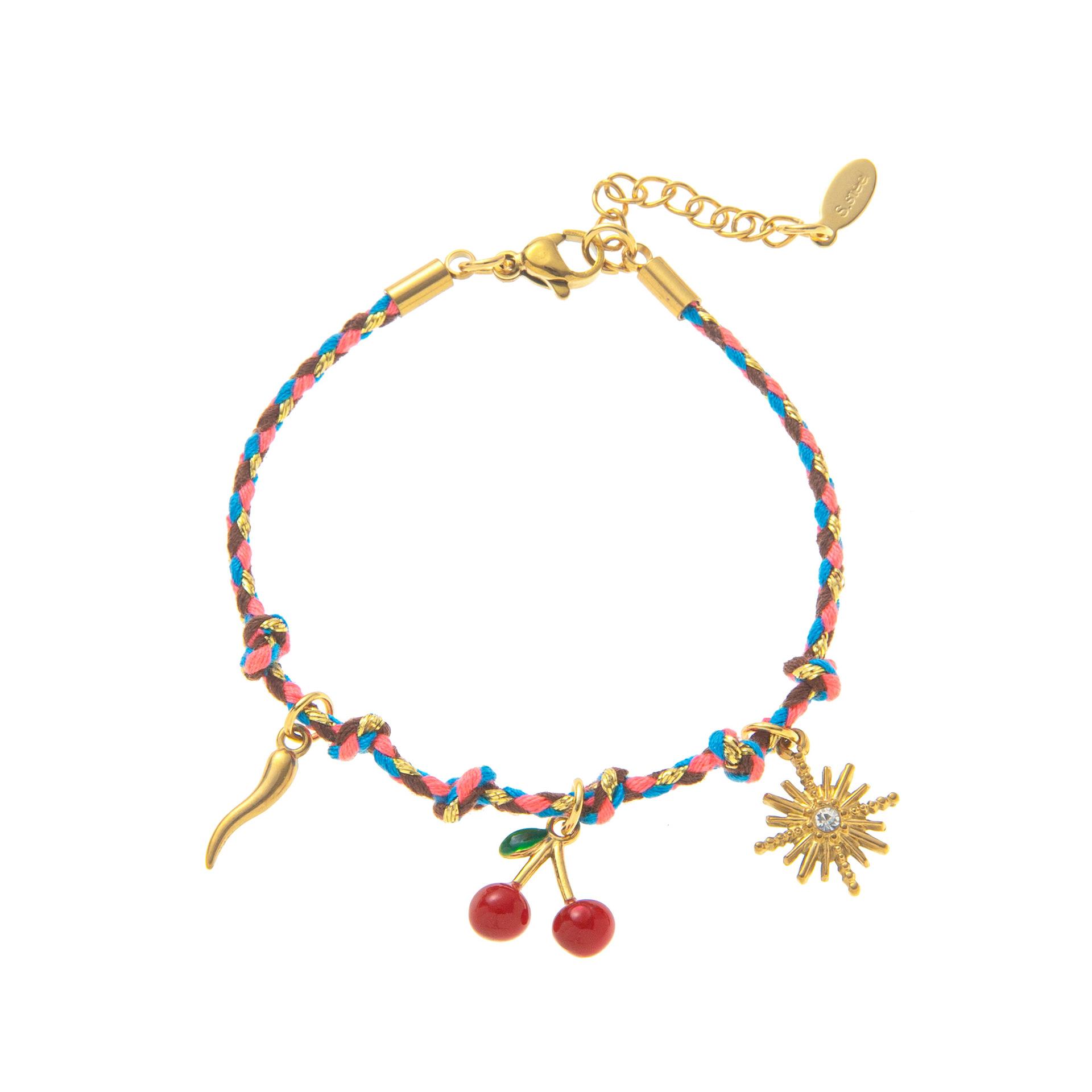 

Woven Rope Bracelet Fashion Sun Cherry Small Flower Small Fish Boots Bracelet Titanium Steel High Color Retention