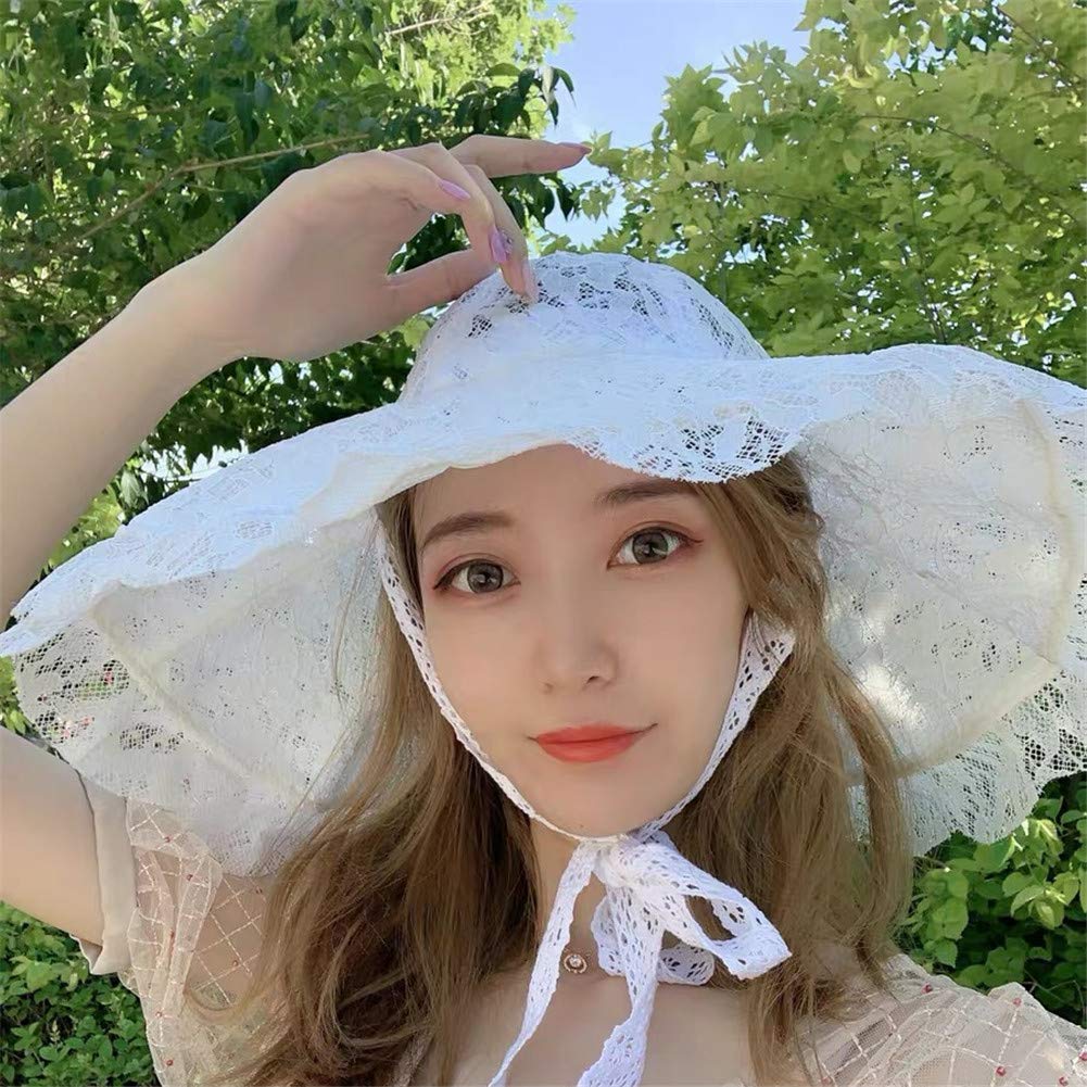 UV Lace Sun Hat with Wide Makes Face Look Smaller [LeafIn] Women's Hat, Protection, Hat, Spring/Summer, Hat, Drawstring, Brim, (Adult, White)