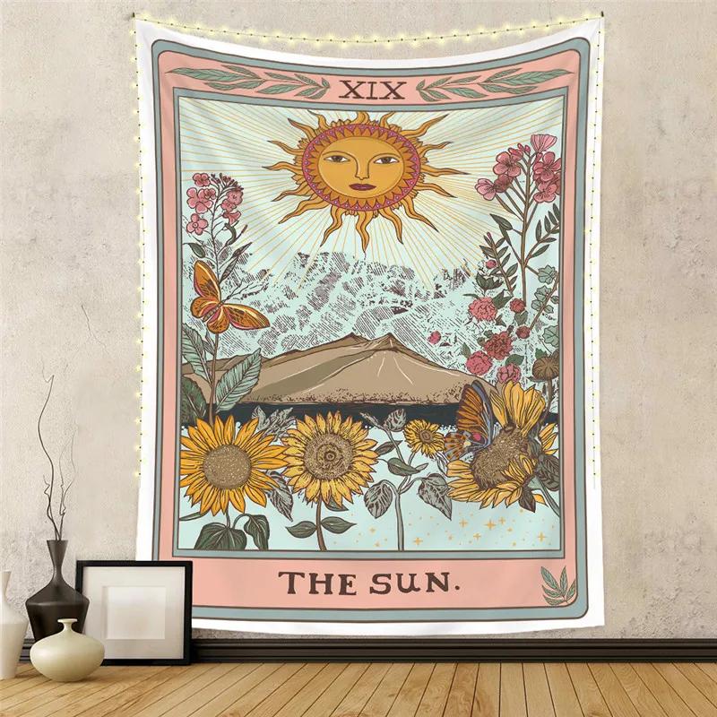 The Sun Moon Tarot Card Tapestry Modern Room Decorative Wall Hanging Cloth Bohemian Wall Tapestry Home Decor Background Cloth 100X70CM