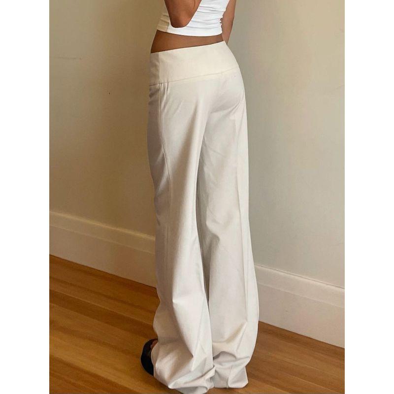 H Home European and American Women's Clothing Cleanfit Asymmetrical Waist Creamy-white Suit Pants Niche Style Low Waist Draped Casual Pants