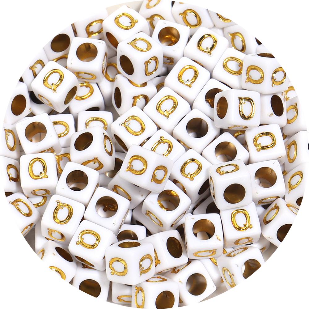 100pcs A-Z Acrylic Letter Square Beads Gold Color 6mm Large Hole Loose Bead for DIY Bracelet Necklace Jewelry Beaded Accessories