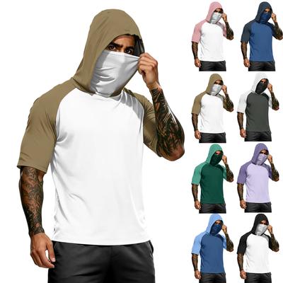 Men's Summer Camouflage Gradient Drying Short-sleeved T-shirt, Sun Clothing, Fishing, Fitness, Sports, Hooded Short-sleeved Shirt