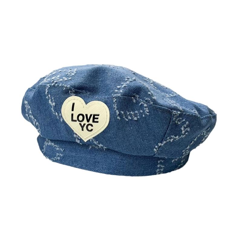 

Fashionable Infant Denims Hat Stylish & Unique Girls Denims Beret Hat with Heart Design Artist Cap Warm Cap for Girls 1 світло-синій колір