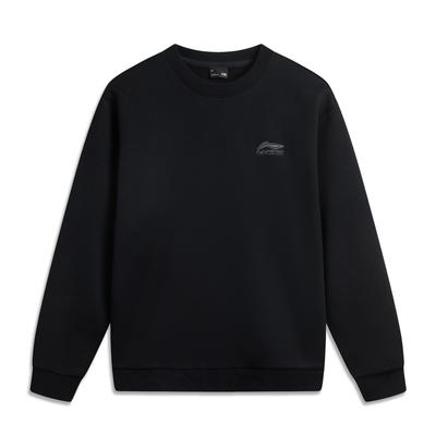 Li Ning Sports Lifestyle Series Fleece Pullover Crewneck Letter Embroidery Logo Sweatshirt Unisex Sweatshirt Black AWDUA53-2