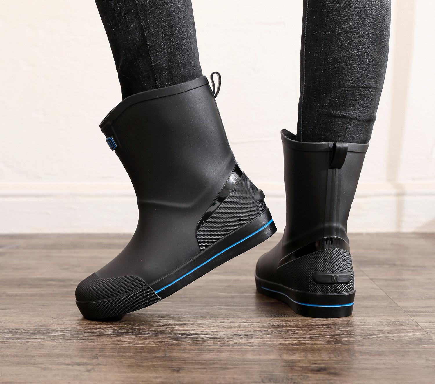 

Мужские короткие резиновые сапоги, нескользящие, водонепроницаемые, модные, утепленные флисом, для работы на кухне, средней высоты, с чехлами для обуви 41