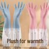 Women's Durable Waterproof Velvet-Lined Kitchen Gloves for Chores - Thickened and Lengthened for Winter Dishwashing and Laundry.
