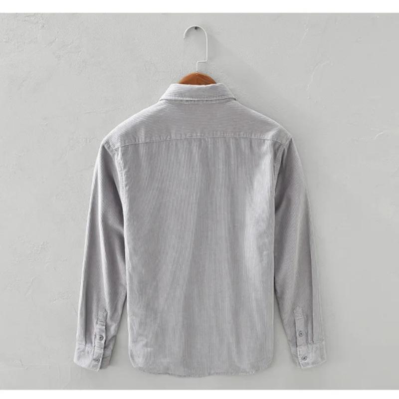 Korean Fashion Men Tops Spring/Autumn Daily Casual Long Sleeve Pure Cotton Shirts Square Collar Corduroy Solid Color Shirt Simple Style Men Clothing