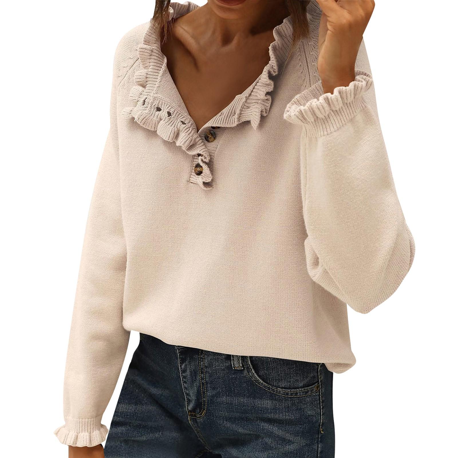 

Жіночий модний в язаний повсякденний пуловер з довгими рукавами та ґудзиками M