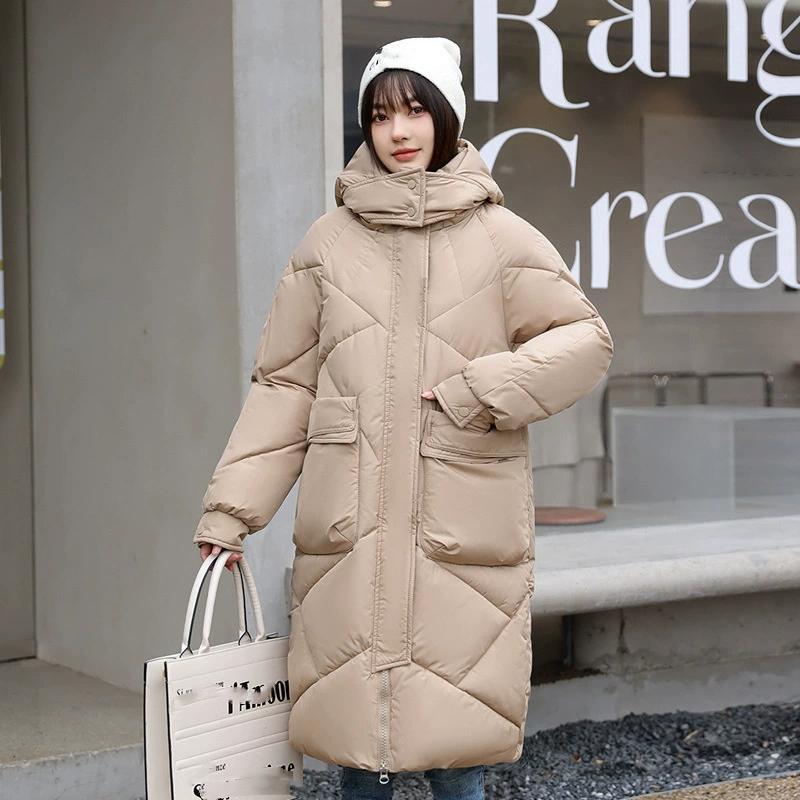 

Зимняя женская парка большого размера с капюшоном, утепленные куртки, теплые пуховики с хлопковой подкладкой, повседневная длинная парка, одежда, свободная верхняя одежда XS хаки