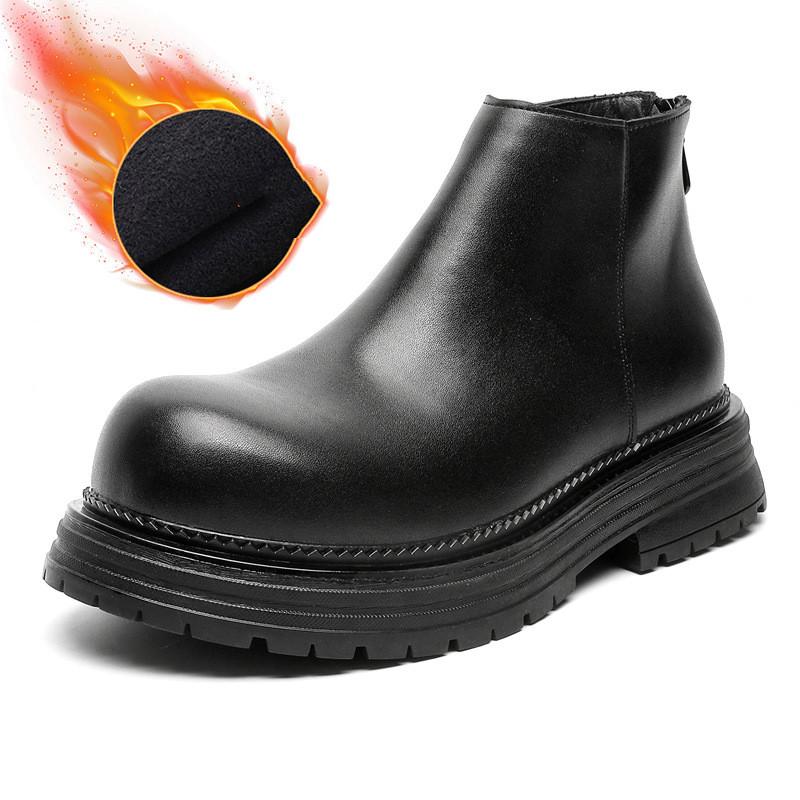 Mens Fashion Genuine Leather Boots Black Trendy Platform Shoes Party Banquet Dress Cowboy Ankle Boot Autumn Winter Chelsea Botas