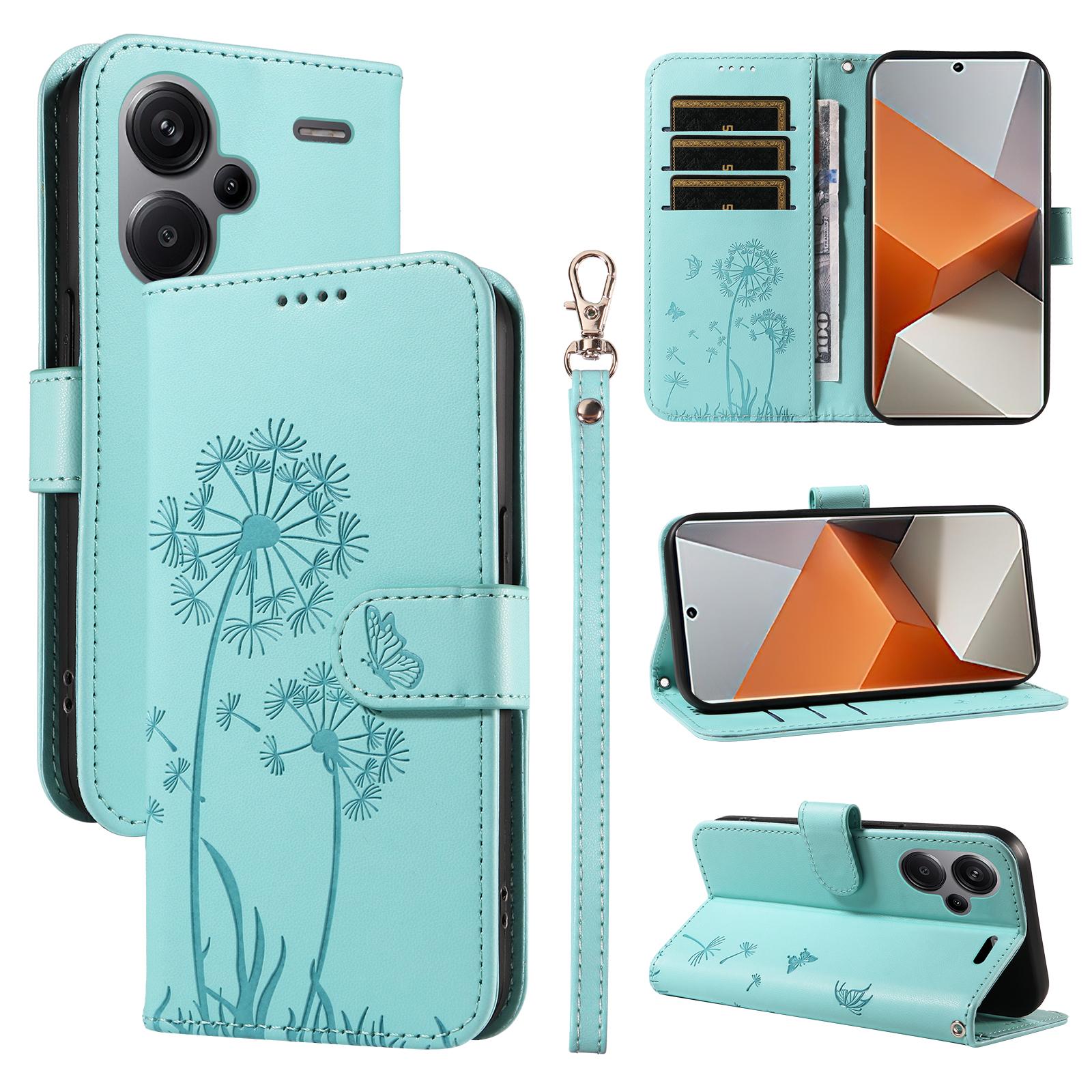 

For Xiaomi Redmi Note 13 Pro+ 5G Leather Case Wallet Phone Cover Dandelion Imprint Green