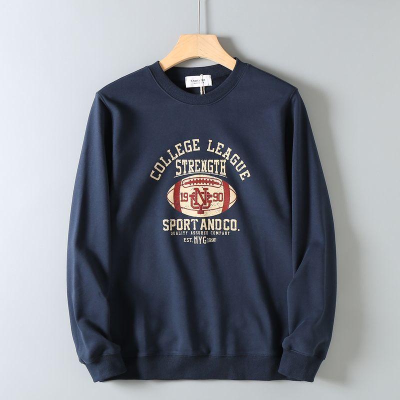 American Vintage Print Loose Casual O-neck Pullover Men's Autumn and Winter Heavy Terry Fleece Hoodie Outerwear
