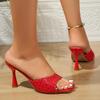 Pantoufles à Talons Hauts pour Femmes Été Bout Carré Tongs Sandales Design Bout Ouvert Slingback Mules Escarpins Féminins Zapatillas Mujer