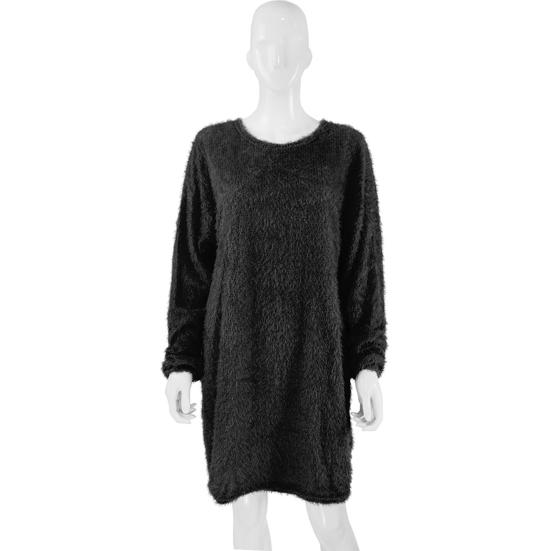 Women's Furry Pullover Sweater Dress Fuzzy Slouchy Oversized Long Tops Loose Crew Neck Fall