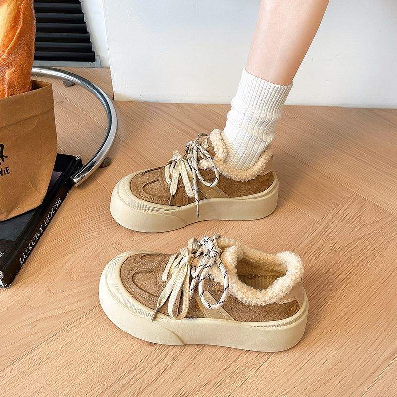 

Зимние бархатные утолщенные большие хлопковые сноубутсы женские плоские нескользящие туфли с большой головой кеды теплые и холодостойкие спортивные хлопковые туфли 35 хаки