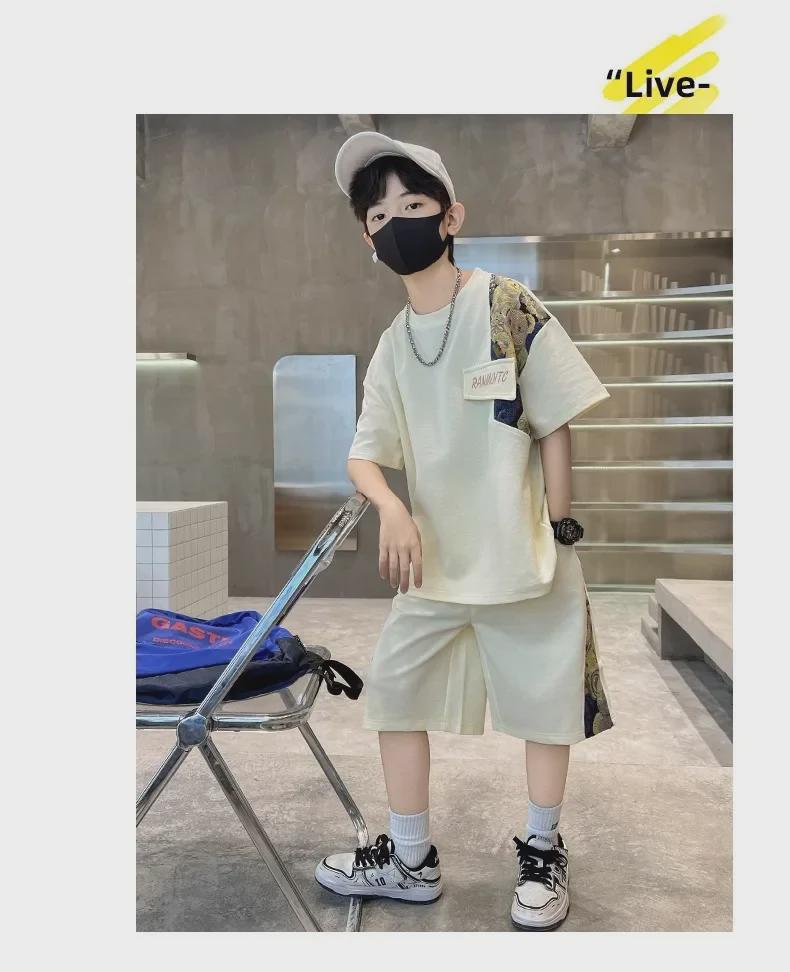 2024 Boys' Cartoon Summer Streetwear Two-Piece Suit - Cool, Trendy Clothing for Medium and Large Children