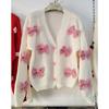 2026 Womens V-Neck Knit Cardigan Loose 3D Bow Sweater Coat Soft Warm Winter