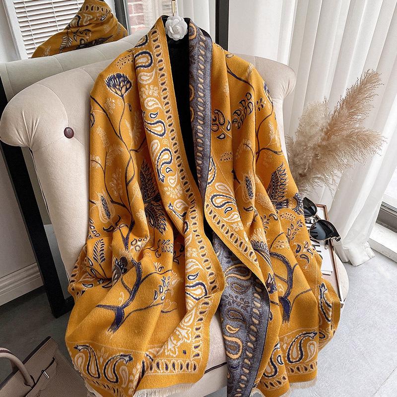 Liu Yifei-Inspired Retro Bluebird Cashmere Scarf - Thick, Warm, Ethnic Style Women's Winter Neck Warmer