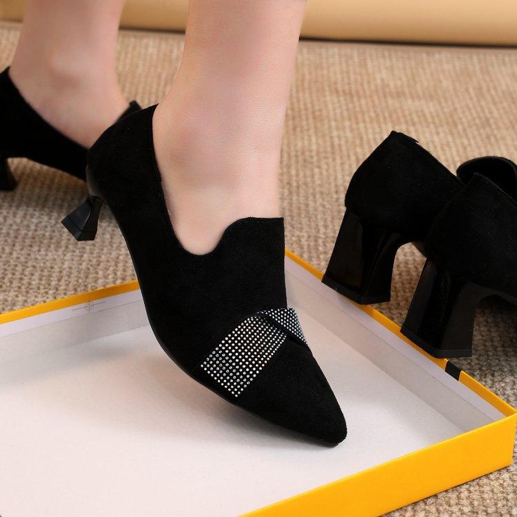 Bright diamond temperament matte single shoes pointed small high heels spring leather shoes