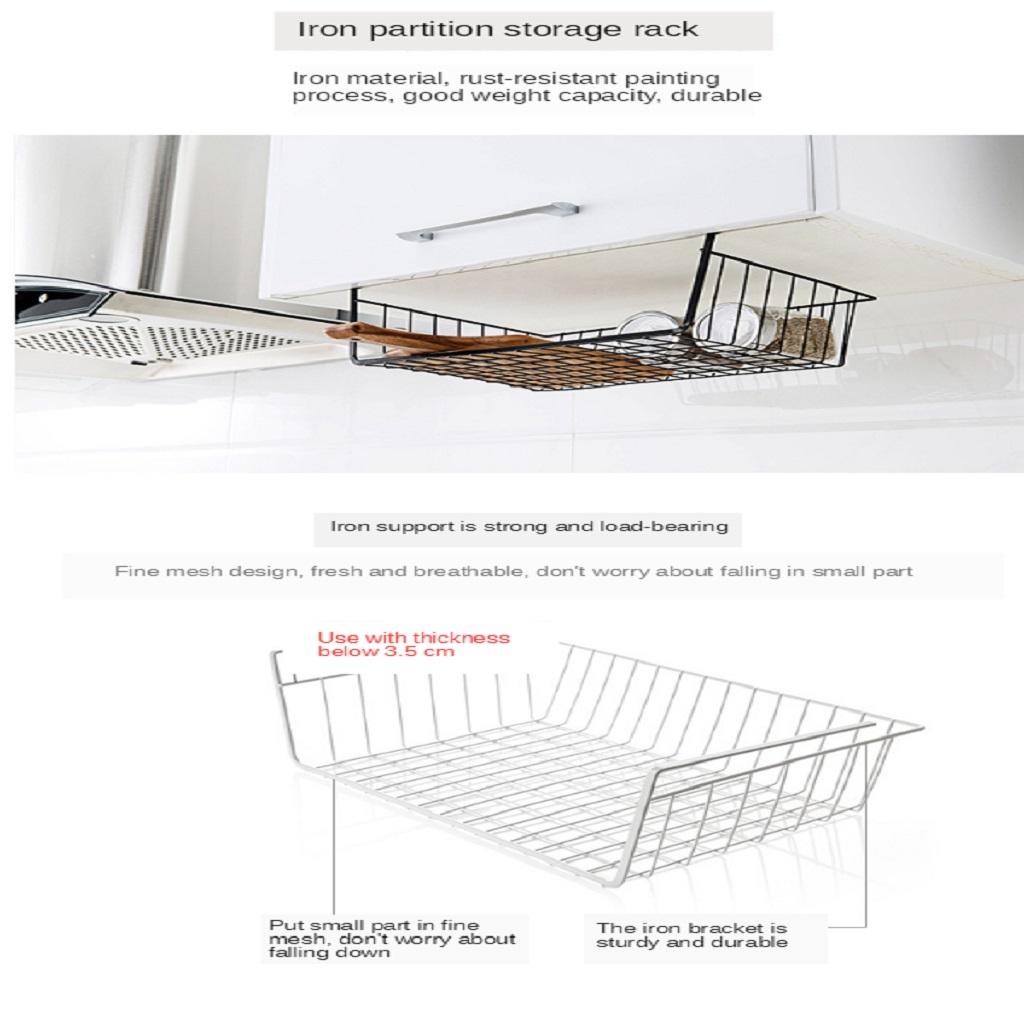 Kitchen Cabinet Partition Board Hanging Basket Storage Sorting Rack Black
