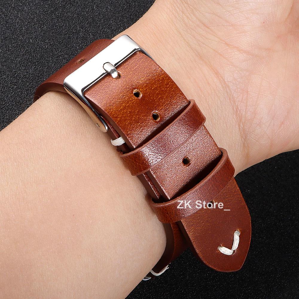 Retro Oil Wax Genuine Calfskin Watch Band Quick Release Handmade Stitching Leather Watch Strap 18mm 20mm 22mm Watch Accessories