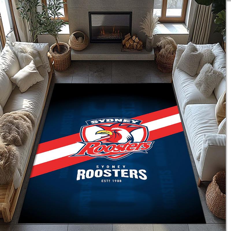Sydney Roosters Kristall-Samt-Teppich Weich Anti?Rutschfeste Fußmatte Bequemer Wohnzimmer Schlafzimmer Dekor Teppich