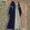 Women Medieval Renaissance Gown Square Neck Bell Long Sleeve Lace Up Contrast Trim Maxi Dress S-5XL Plus Size