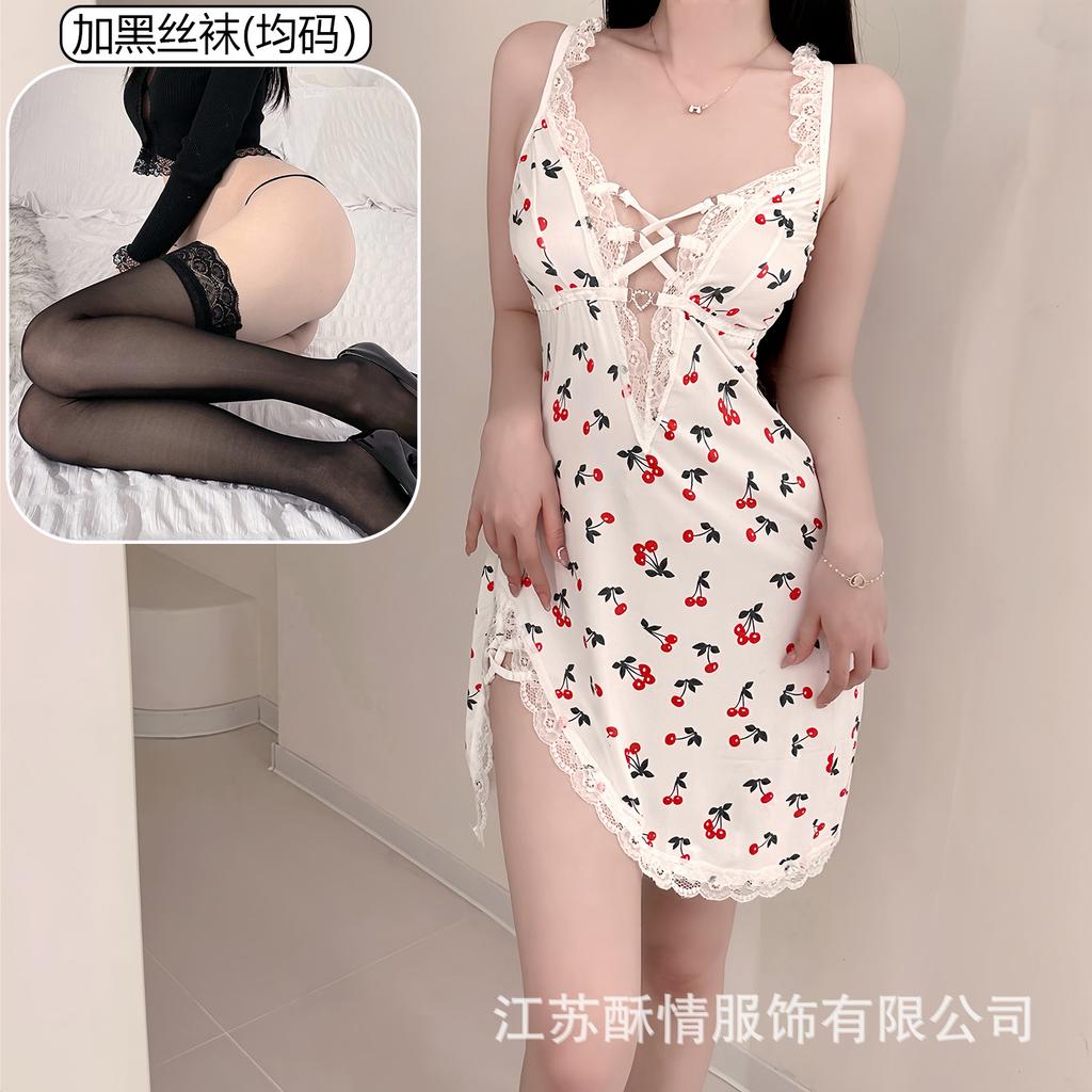 Sex lingerie pure desire cherry sexy women's bed small chest plus chest pad passion uniform seduction suit