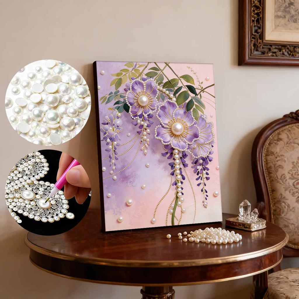 Handmade DIY Pearl Painting Purple Flowers Theme Bedroom Living Room Frameless Diy Handmade Sticky Diamond Creative Canvas Painting
