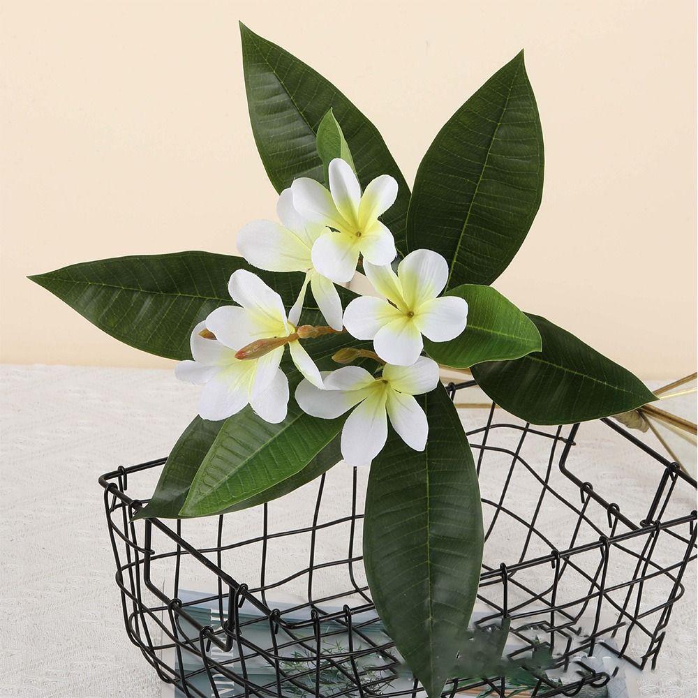Real Touch Artificial Plumeria Flowers DIY with Green Leaves Simulation Frangipani Branch Long Stems Multicolor