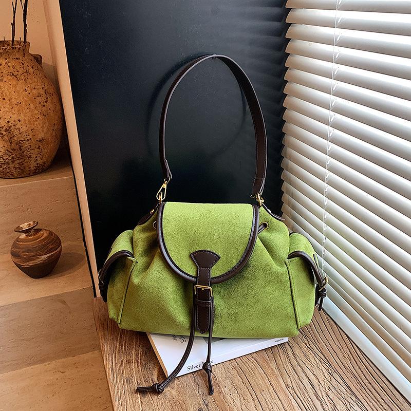 

Casual large-capacity suede bag women s new commuter versatile shoulder messenger bag tote bag зелёный