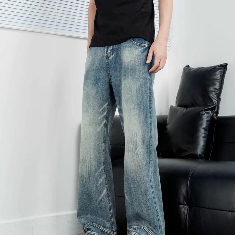 JYL Men's Flare Jeans American Trendy Summer Reverse Pocket High-Street Denim