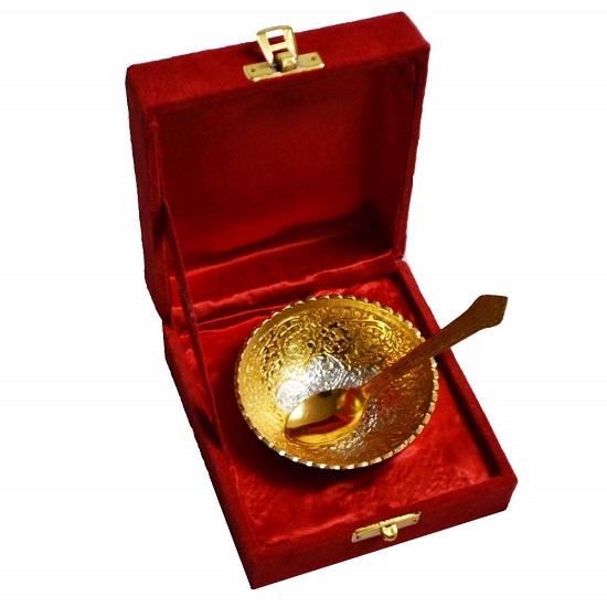 White Metal Traditional Gold Plated Single Bowl Set with Awesome Gifts Box 2 Pieces