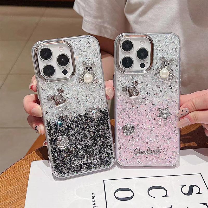 Gradient Glitter Epoxy for IPhone17promax Phone Case Pearl Bear for Apple 16 Flower Star 15