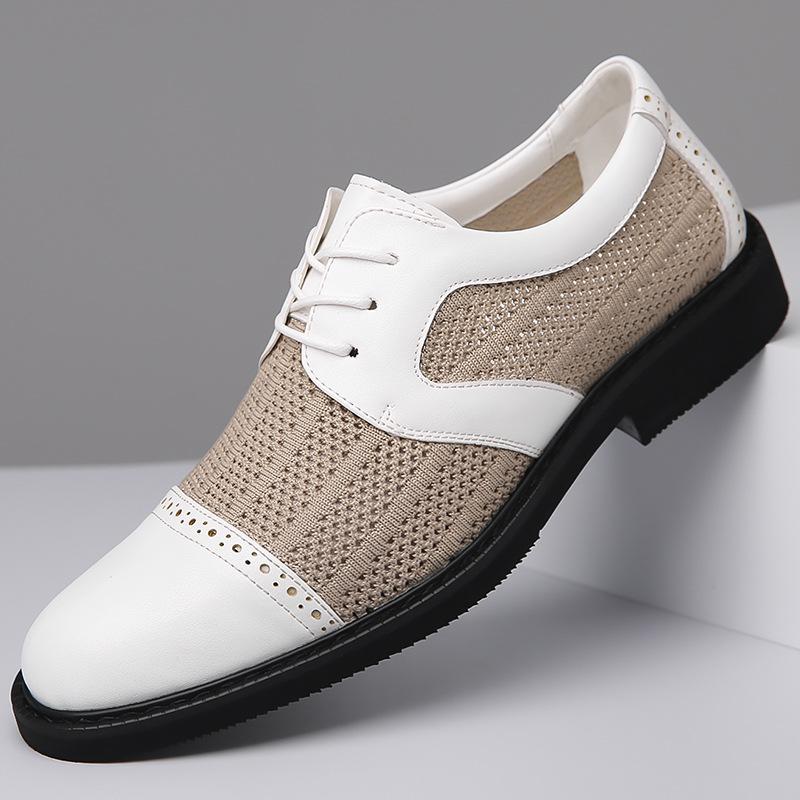Summer Men's Formal Dress Pointed Mesh Mixed Patchwork Business Oxford Shoes Lace Up Wedding Party Footwear Zapatos Hombre