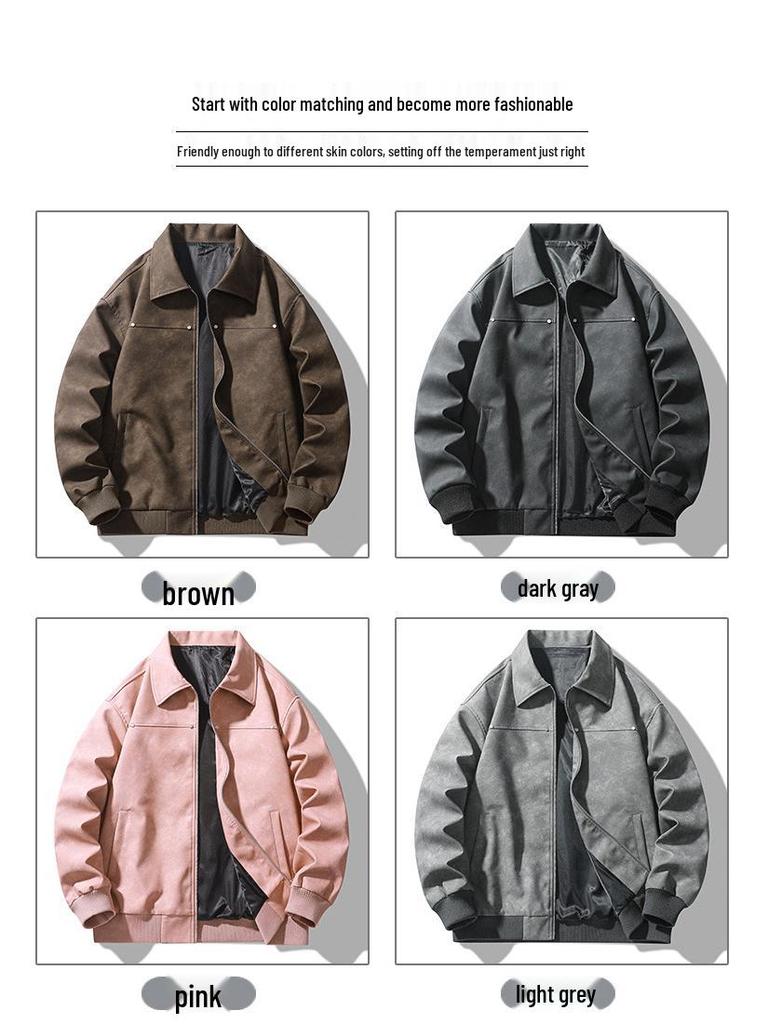 Men's 2025 Spring Fashion Lapel Motorcycle Leather Jacket - Korean Style Retro American Street Outerwear