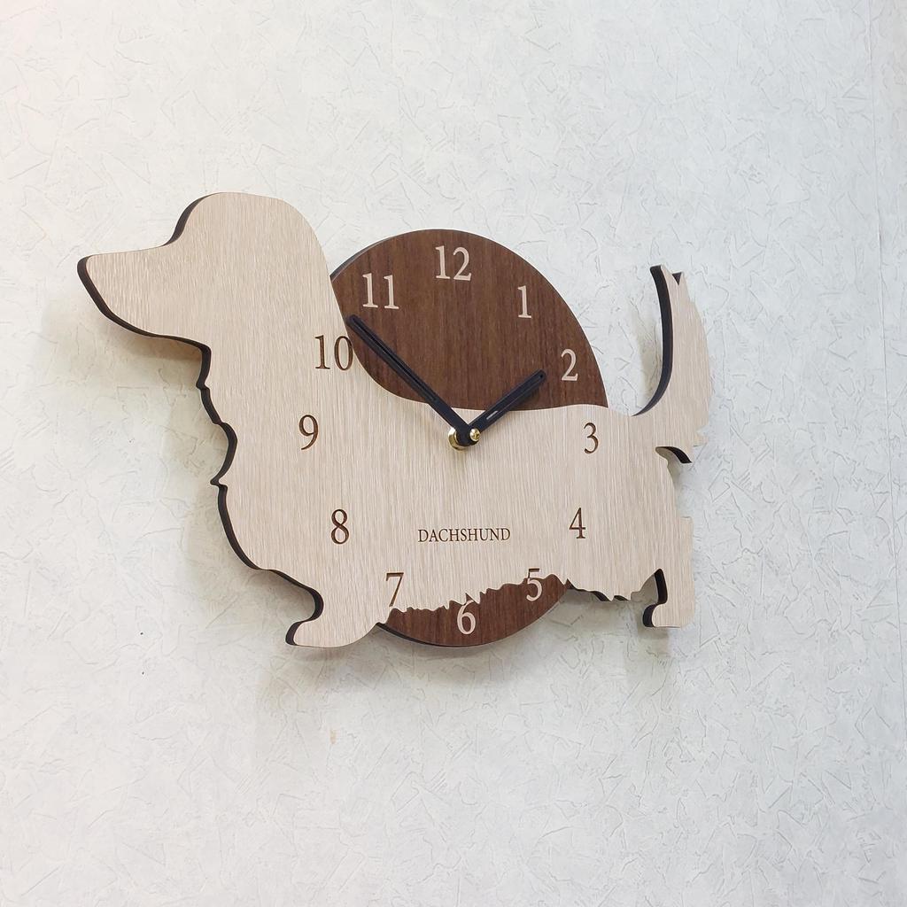Dachshund Wall Clock, Cream and Beige, Stylish Wooden Analog Wall Clock, Silent, Wall Decor, Bedroom, Home, Room Decor