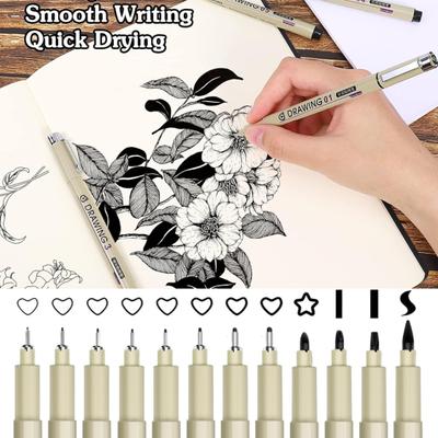 12 sztuk długopisów do rysowania, zestaw długopisów Micro Fineliner Art Pen, wodoodporny tusz pigmentowy, gładka końcówka nylonowa, długopisy artystyczne odporne na rozmazywanie
