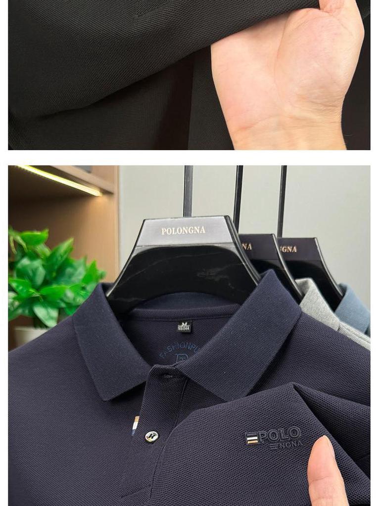 2025 Herren Baumwollähnliches Piqué Langarm Poloshirt mit Stickerei - Einfarbig, Umlegekragen, Lockere Passform
