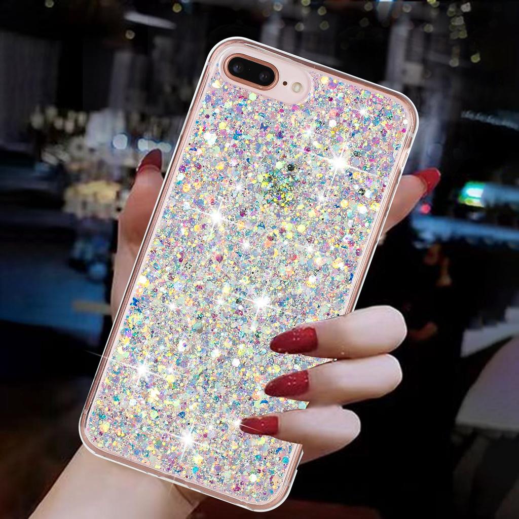 For iPhone 6 Plus/7 Plus/8 Plus 5.5 Inch Glittery Powder Decor Phone Cover Epoxy TPU Phone Case