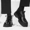 Casual Leather Shoes Autumn New Black Daily Shoes Thick Sole Heightening Small Leather Shoes Pure Black