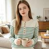 Women's Casual Striped Knit Top with Button Front and Round Neck Loose Fit for Everyday Wear