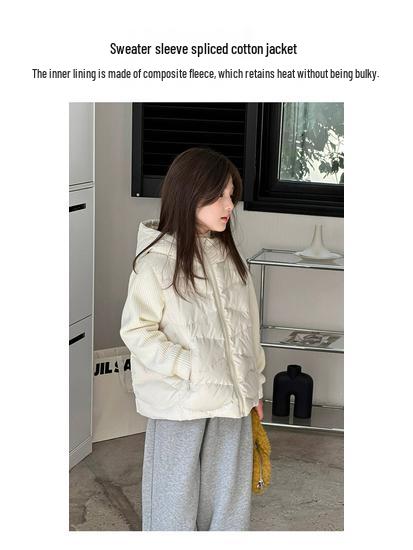 YOJIA Mädchen Winterjacke mit Baumwollpolsterung, Neuer Stil 2025 mit Stilvollem Patchwork, für Grundschüler.