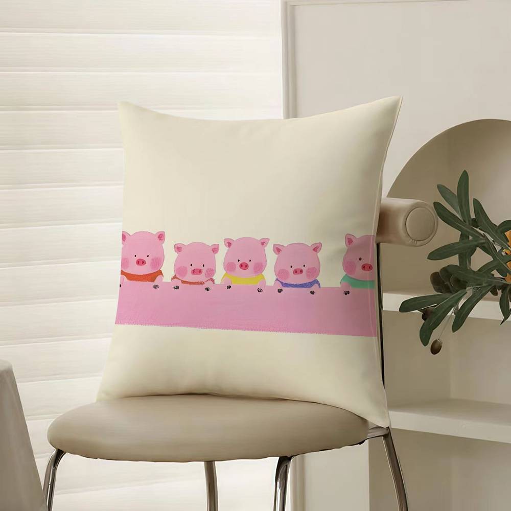 Pretty Elegant Cartoon Cute Pink Pig Pillow Case Comfort Sofa Bed Silky Elegant Invisible Zipper Decorative Cushion Cover