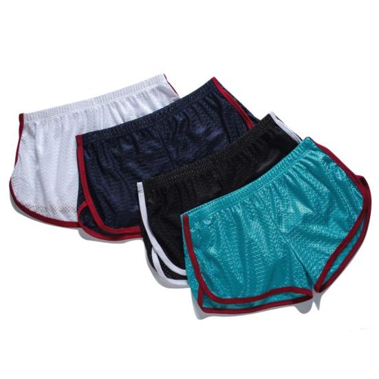 Men Underwear Solid Color U Convex Low Waist Elastic Breathable Underpants Loose Mesh Boxers Panties Casual Sport Shorts for Indoor